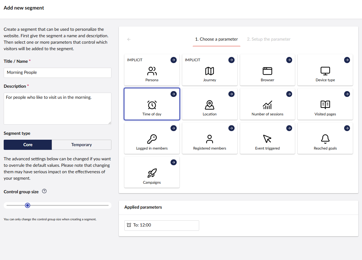 Edit segment view.