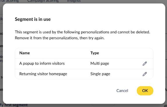 Deletion popup